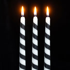 Eleanoras Set of 3 Black Candy Cane Taper Candles 