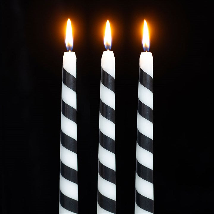 Eleanoras Set of 3 Black Candy Cane Taper Candles 