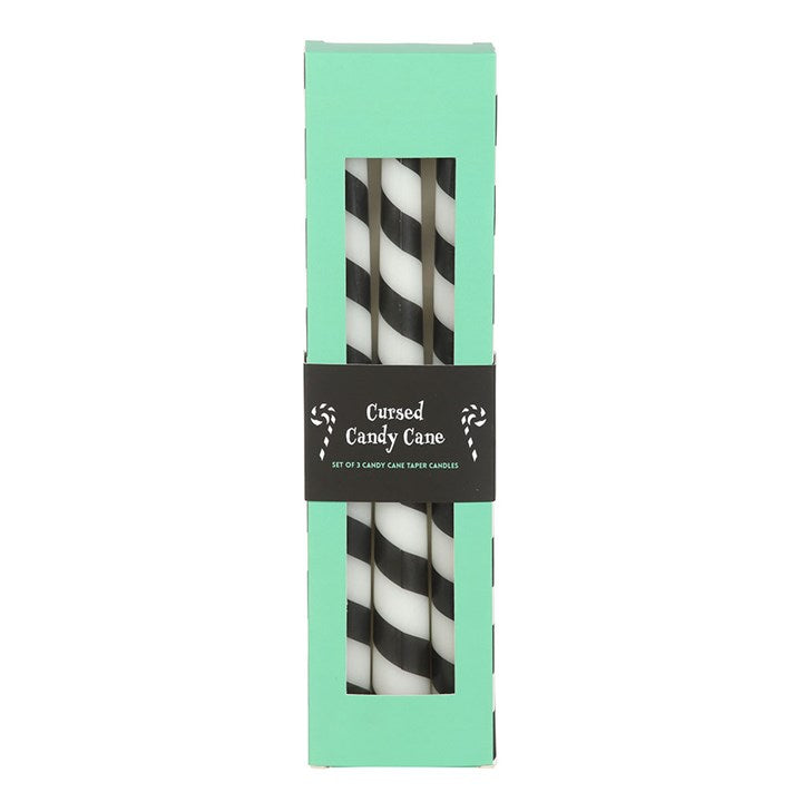 Eleanoras Set of 3 Black Candy Cane Taper Candles 