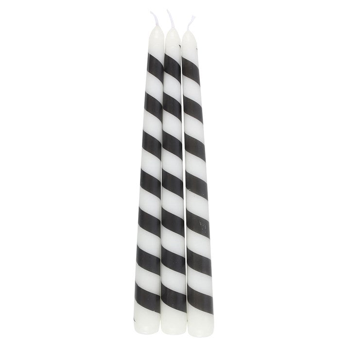 Eleanoras Set of 3 Black Candy Cane Taper Candles 
