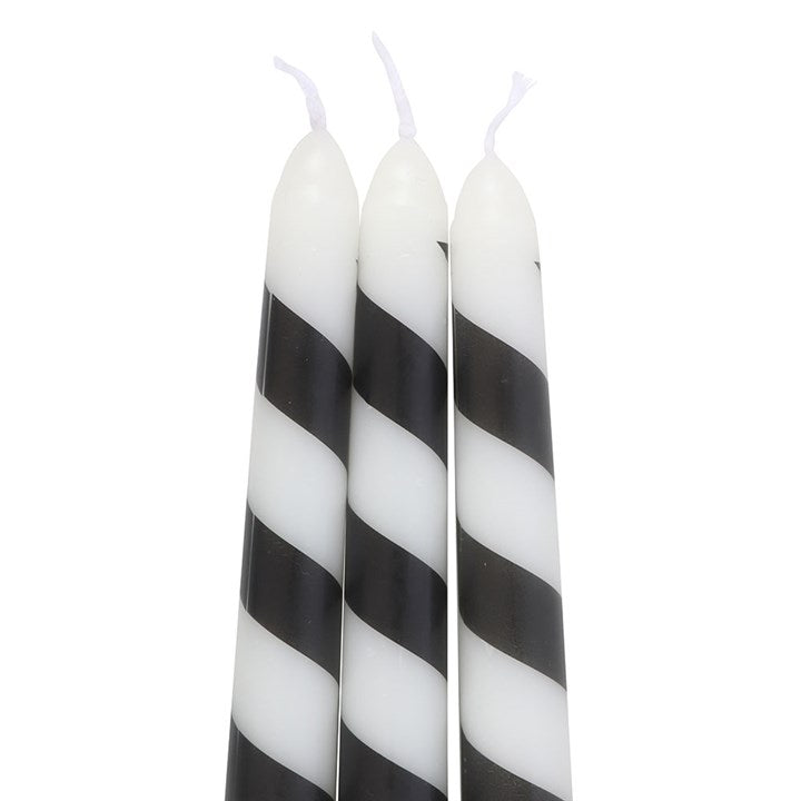 Eleanoras Set of 3 Black Candy Cane Taper Candles 