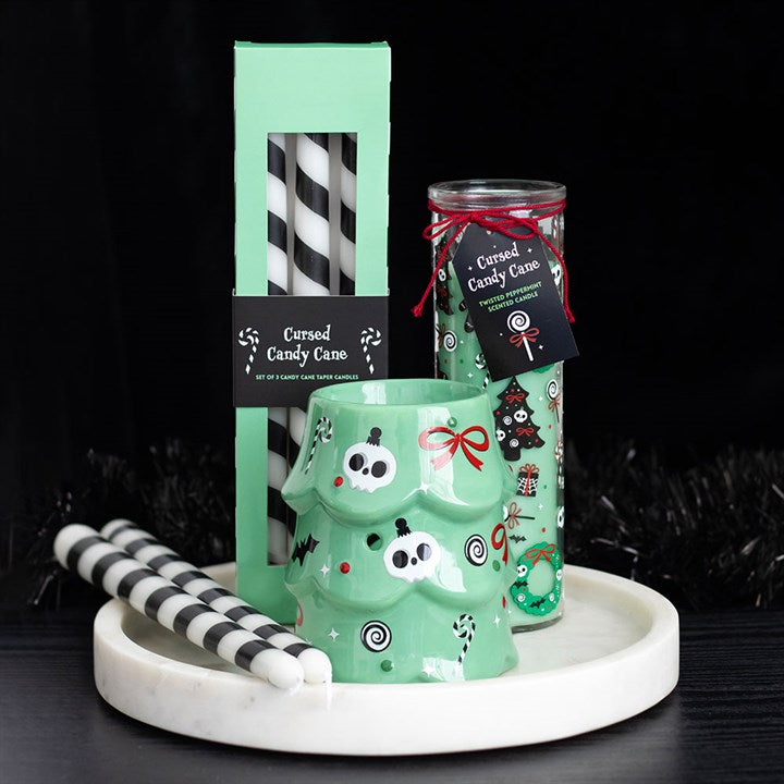 Eleanoras Set of 3 Black Candy Cane Taper Candles 