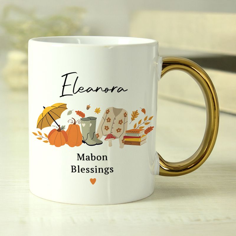 Mabon Autumn Mug with Gold Handle | Personalised
