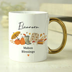 Mabon Autumn Mug with Gold Handle | Personalised