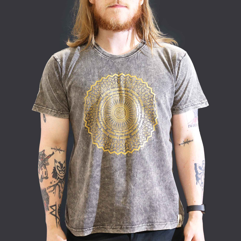 Mandala Stone Washed T-Shirt - Dark Grey - Large