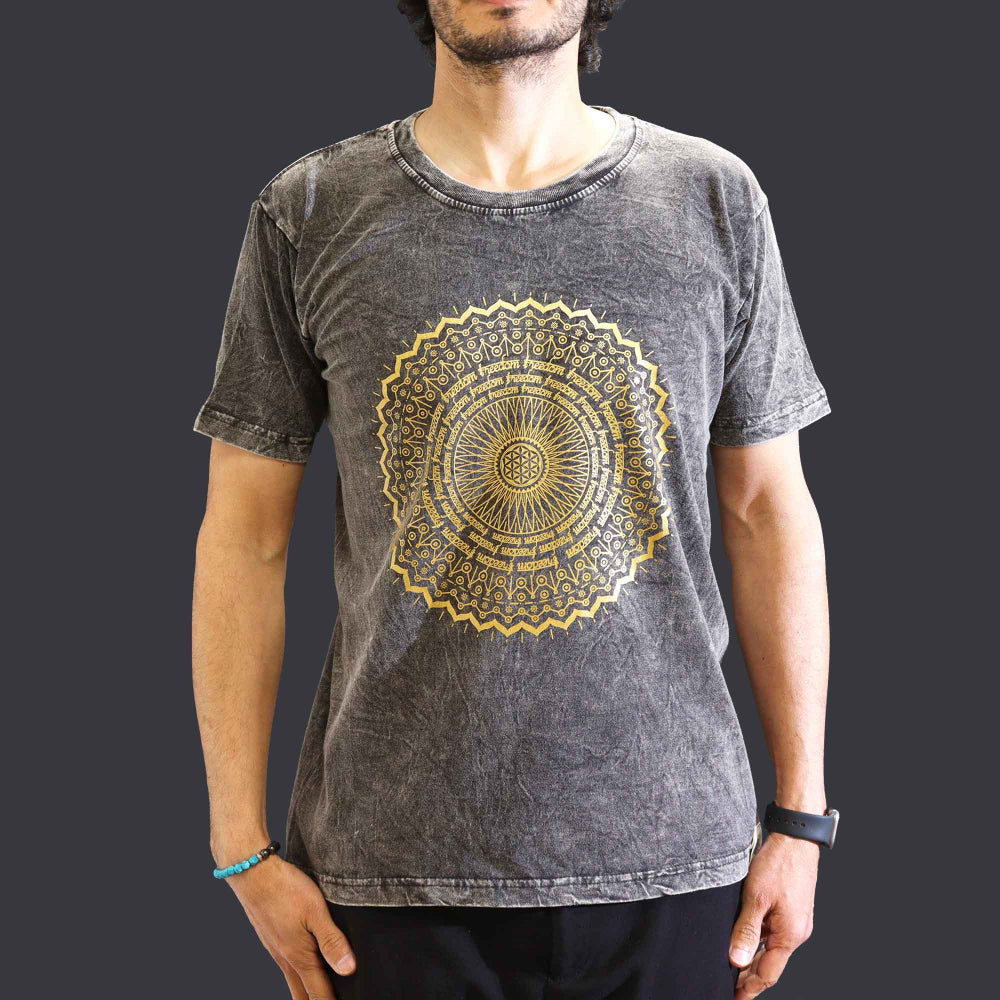 Mandala Stone Washed T-Shirt - Dark Grey - Medium
