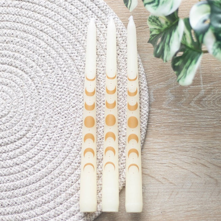 Moon Phases White Taper Candles - Set Of 3