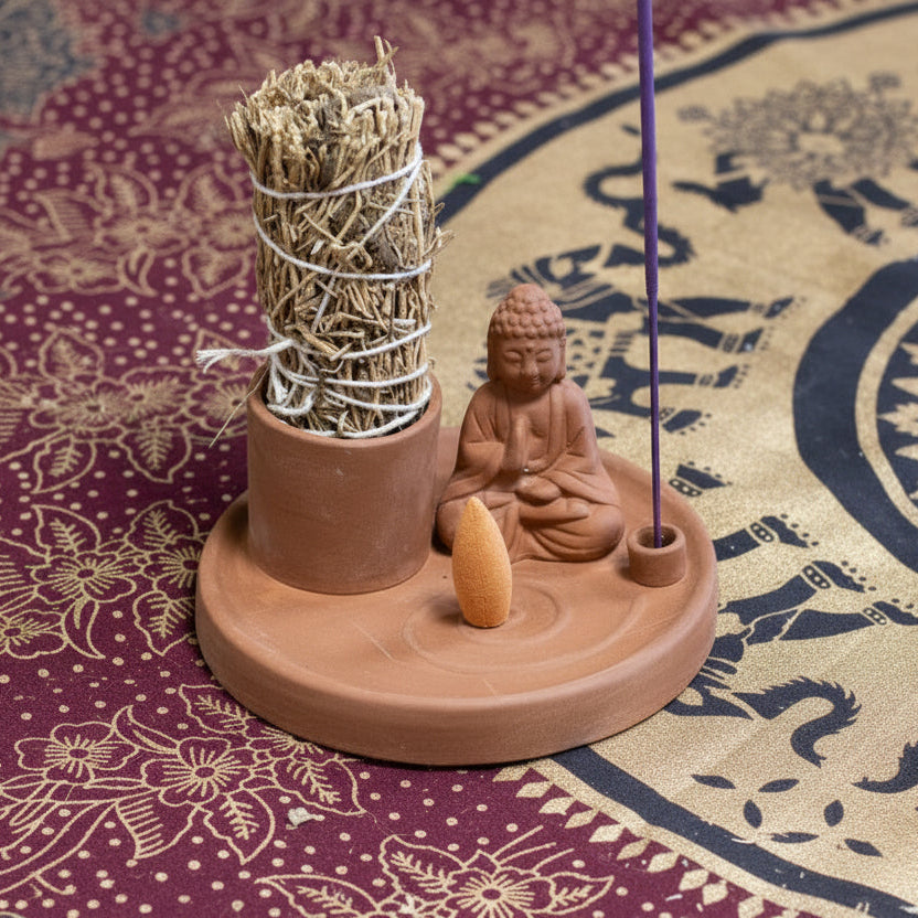 Buddha Natural Terracotta Style Multi Purpose  Incense Plate