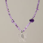 Nymph Amethyst Gemstone Necklace | Real Leaf Butterfly Pendant