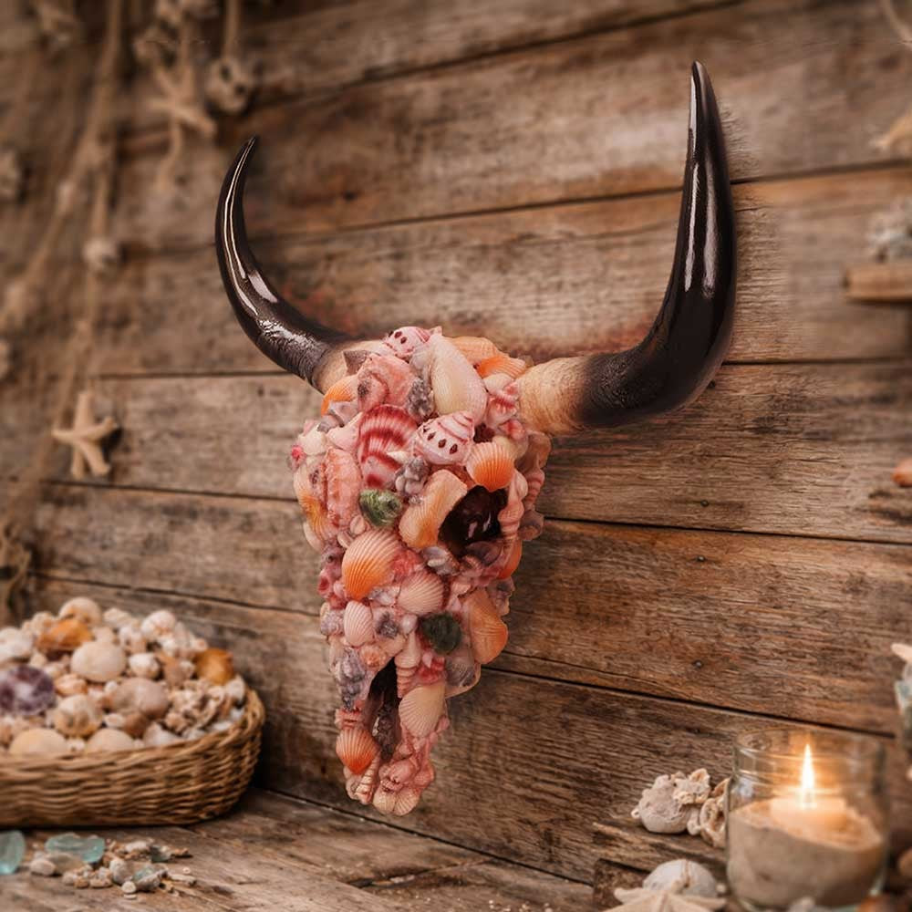 Ocean Crown Bull Skull Ornament 44cm | Coastal Gothic Décor | Nemesis Now