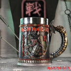 Iron Maiden themed mug with decorative handle and branding