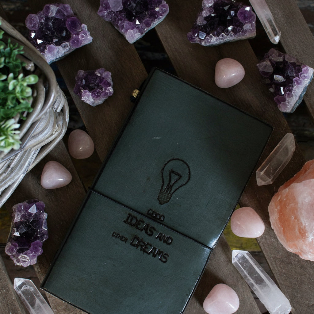 Handmade Leather Journal - Good Ideas and Other Dreams - Grey (80 pages)
