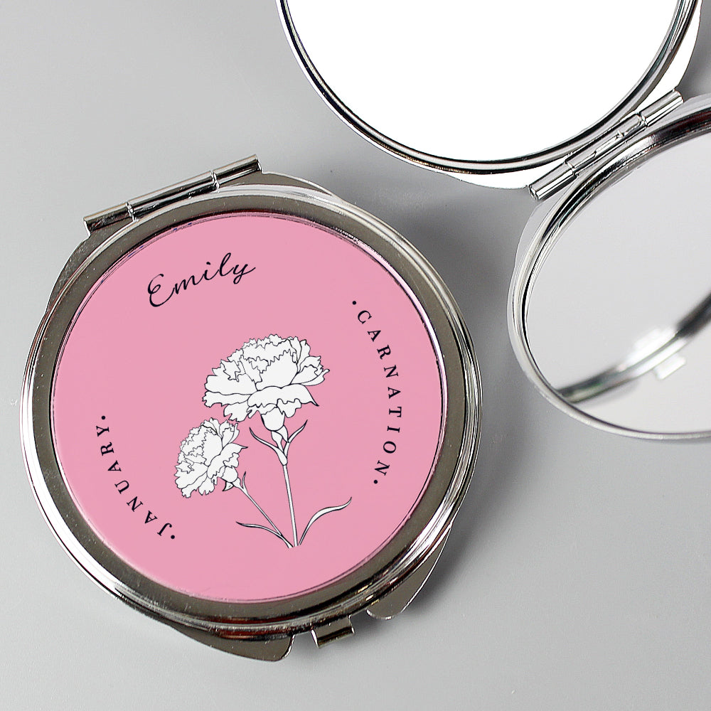 Birth Flower Round Compact Mirror | Personalised