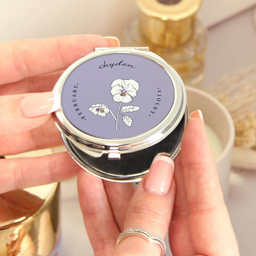 Eleanoras Personalised Birth Flower Round Compact Mirror Compact Mirrors