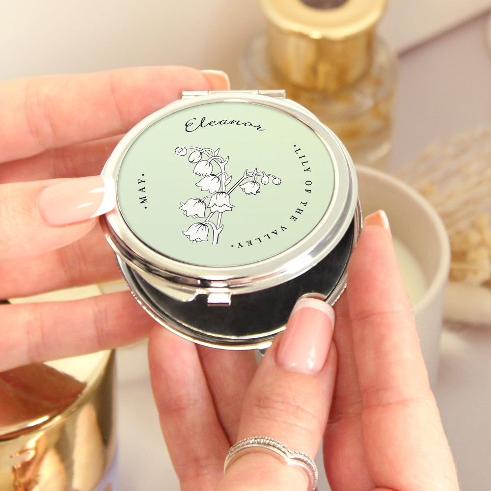Eleanoras Personalised Birth Flower Round Compact Mirror Compact Mirrors