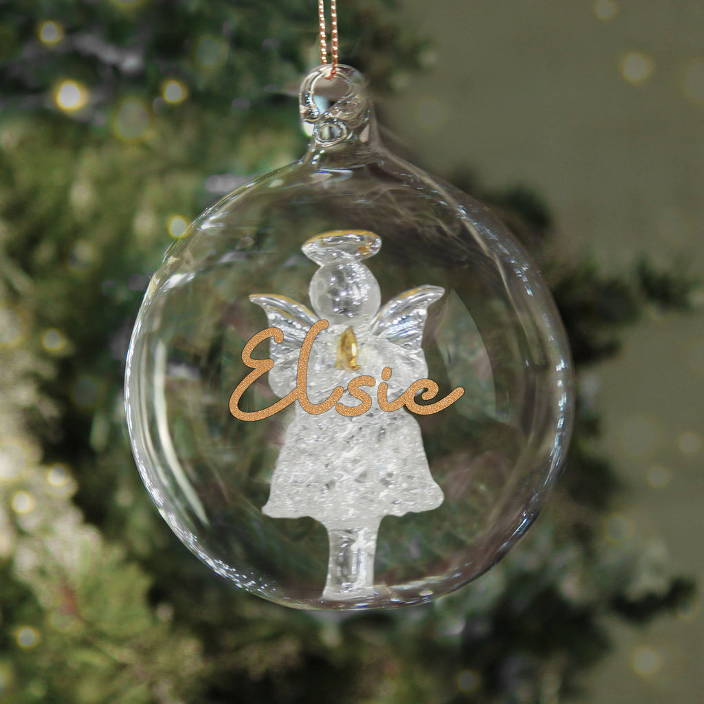 Gold Glitter Angel Glass Bauble | Personalised