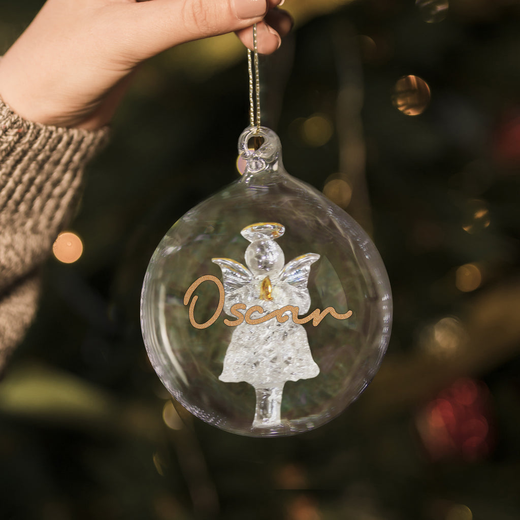 Gold Glitter Angel Glass Bauble | Personalised
