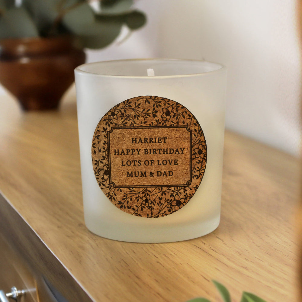 Personalised Birthday Floral Cork Label Candle Jar