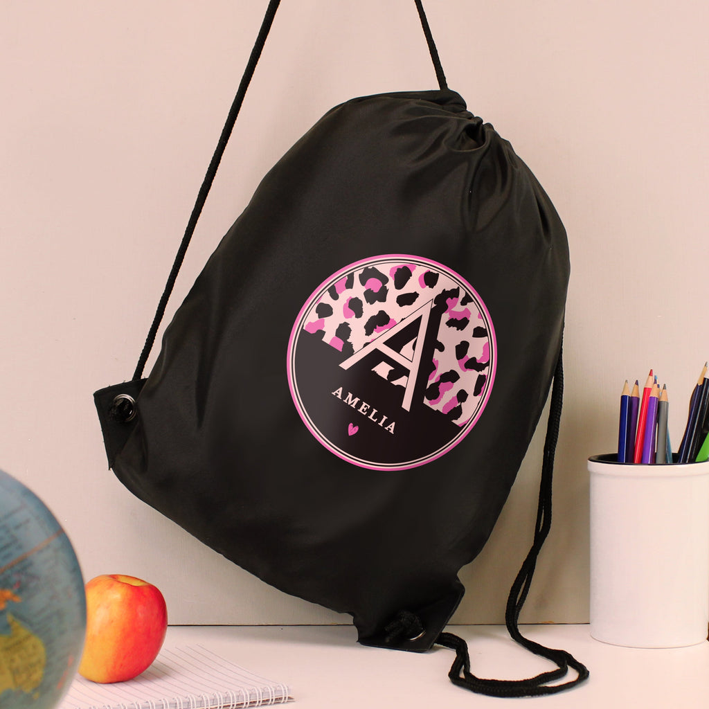 Eleanoras Personalised Leopard Print Black Kit Bag Swim / Kit Bags
