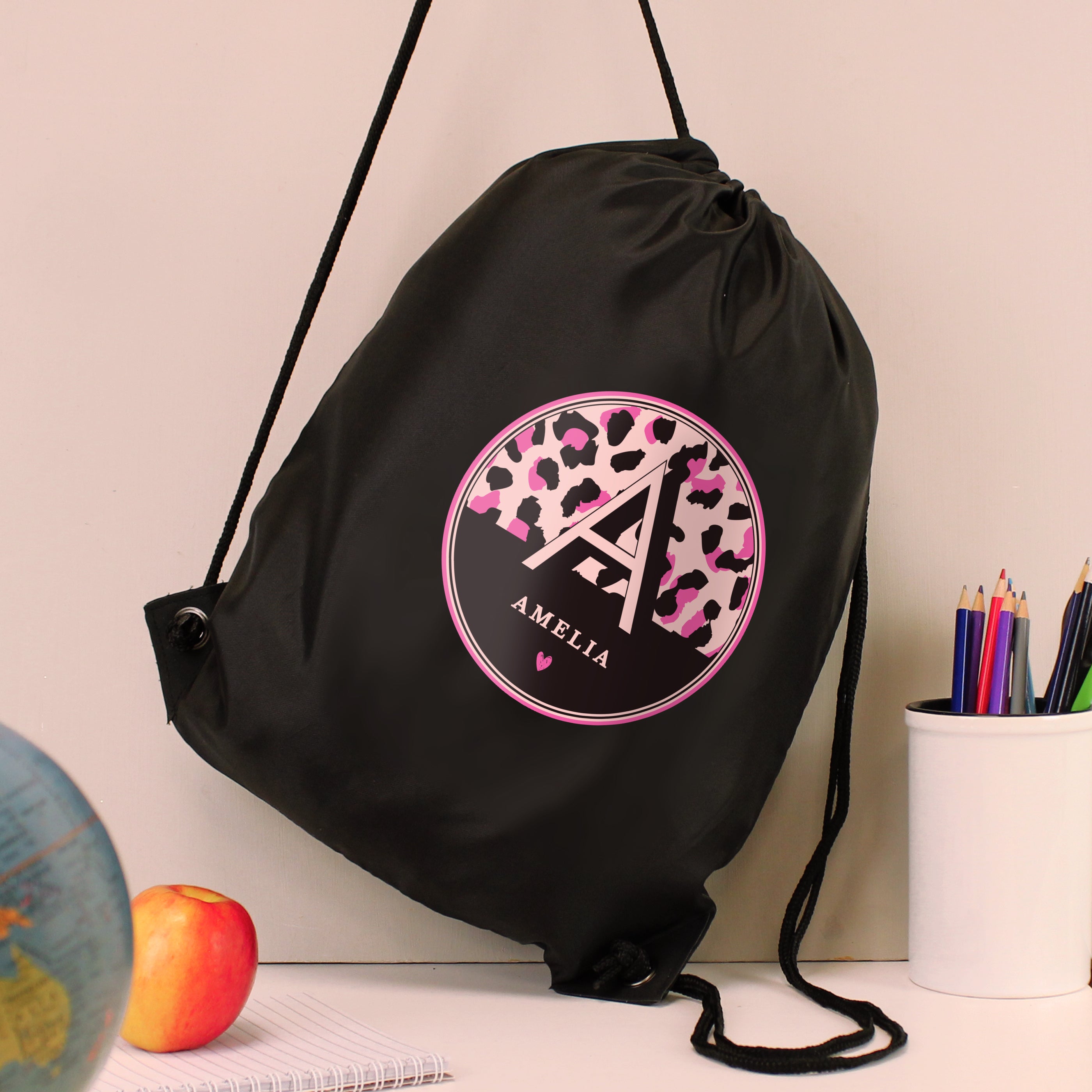 Eleanoras Personalised Leopard Print Black Kit Bag Swim / Kit Bags