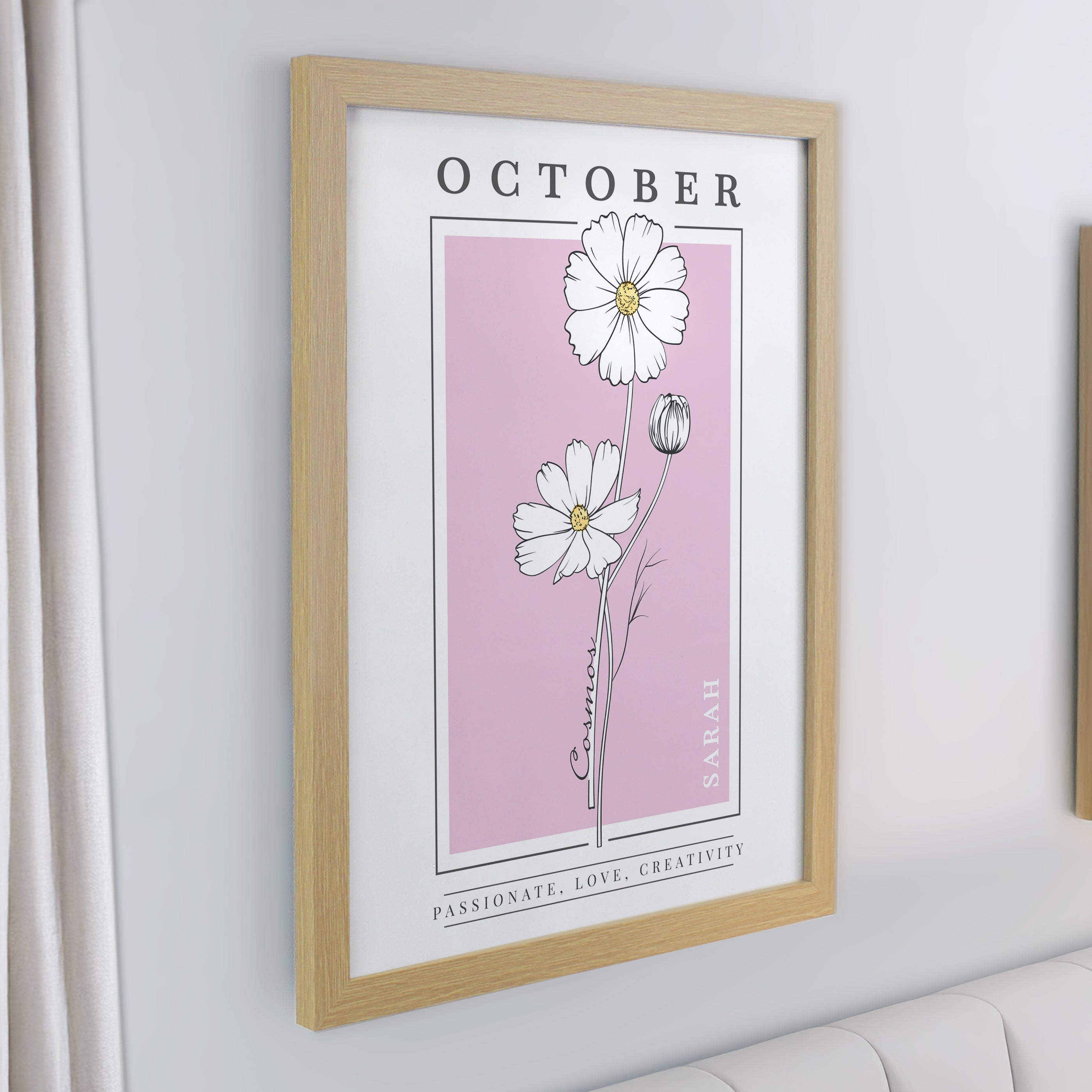 Birth Flower Oak Poster Frame | Personalised