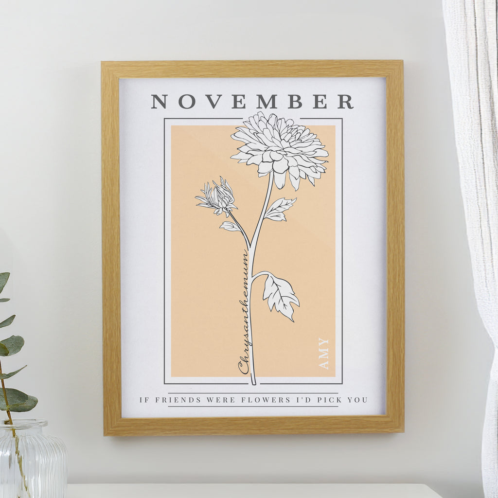 Birth Flower Oak Poster Frame | Personalised