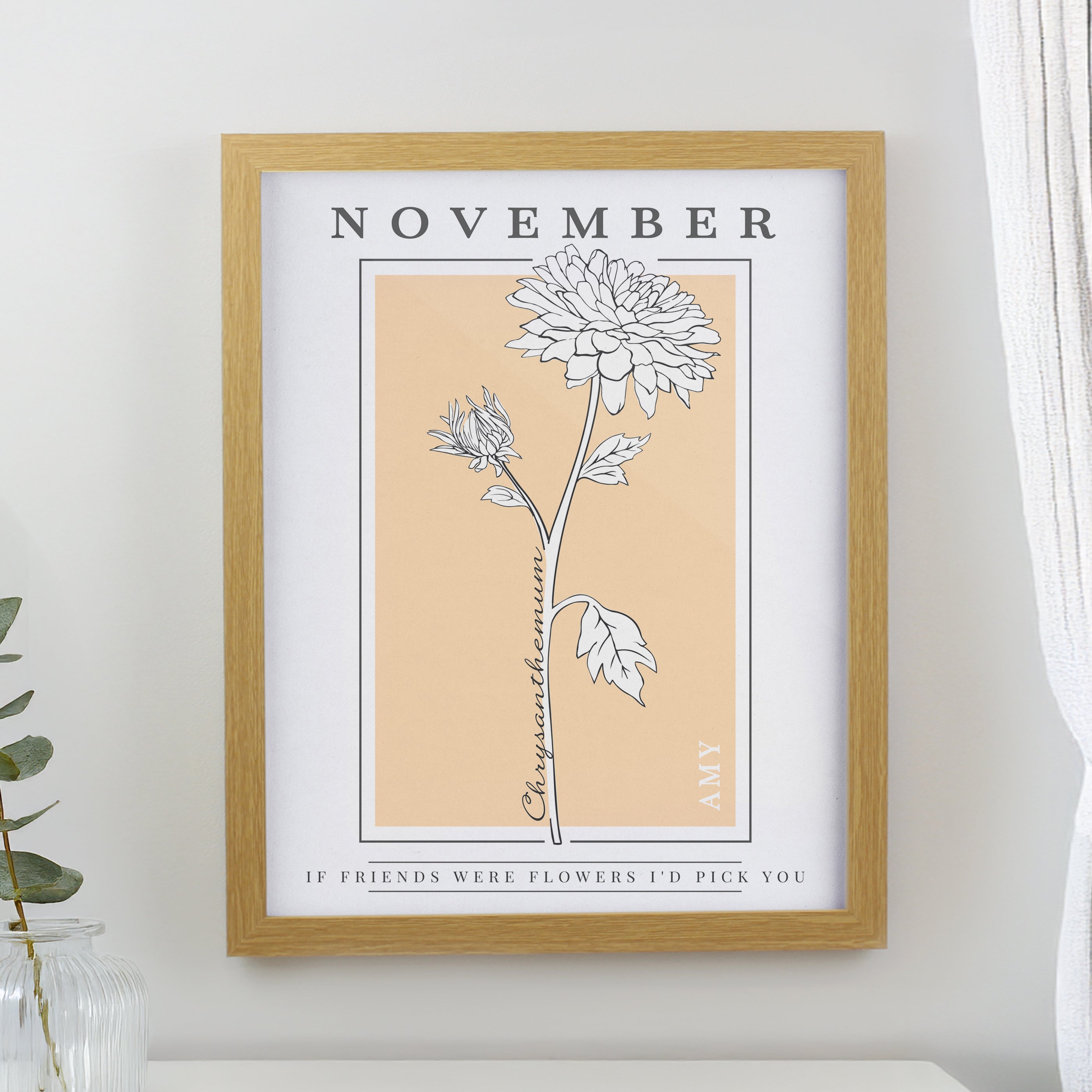 Birth Flower Oak Poster Frame | Personalised
