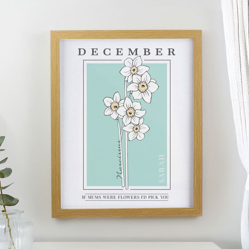 Birth Flower Oak Poster Frame | Personalised
