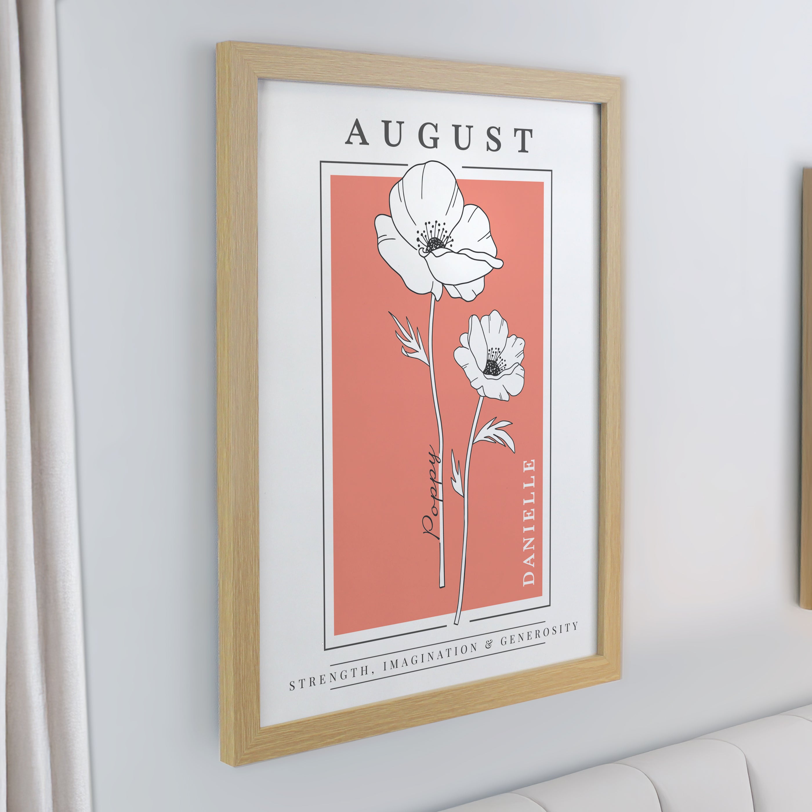 Birth Flower Oak Poster Frame | Personalised