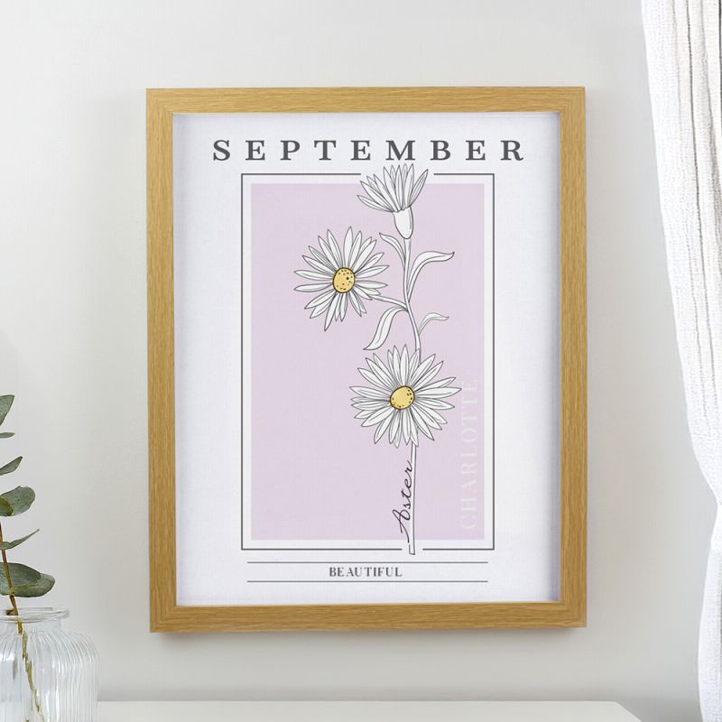 Birth Flower Oak Poster Frame | Personalised