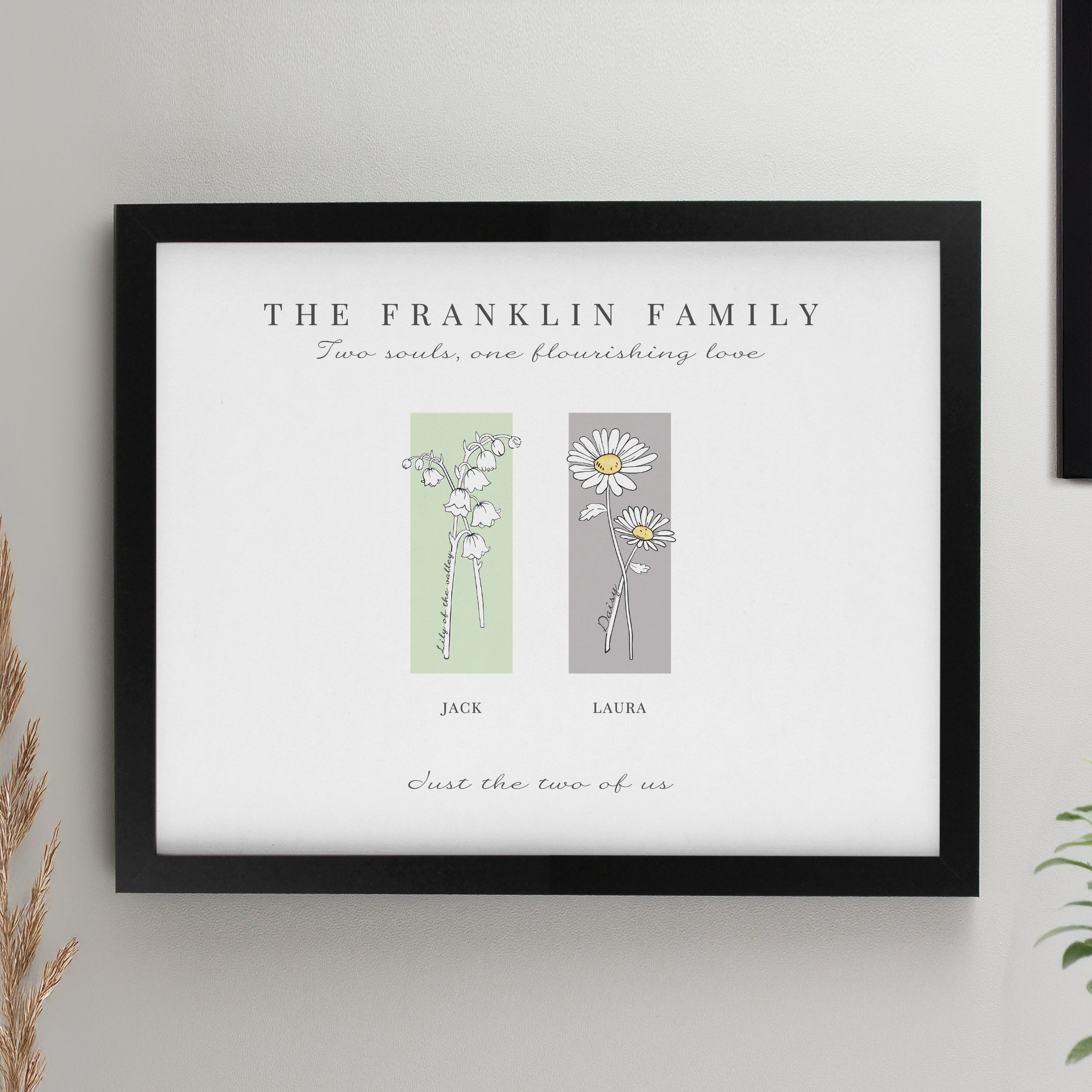 Eleanoras Personalised Birth Flower Family of 2 Black Framed Print Framed Prints