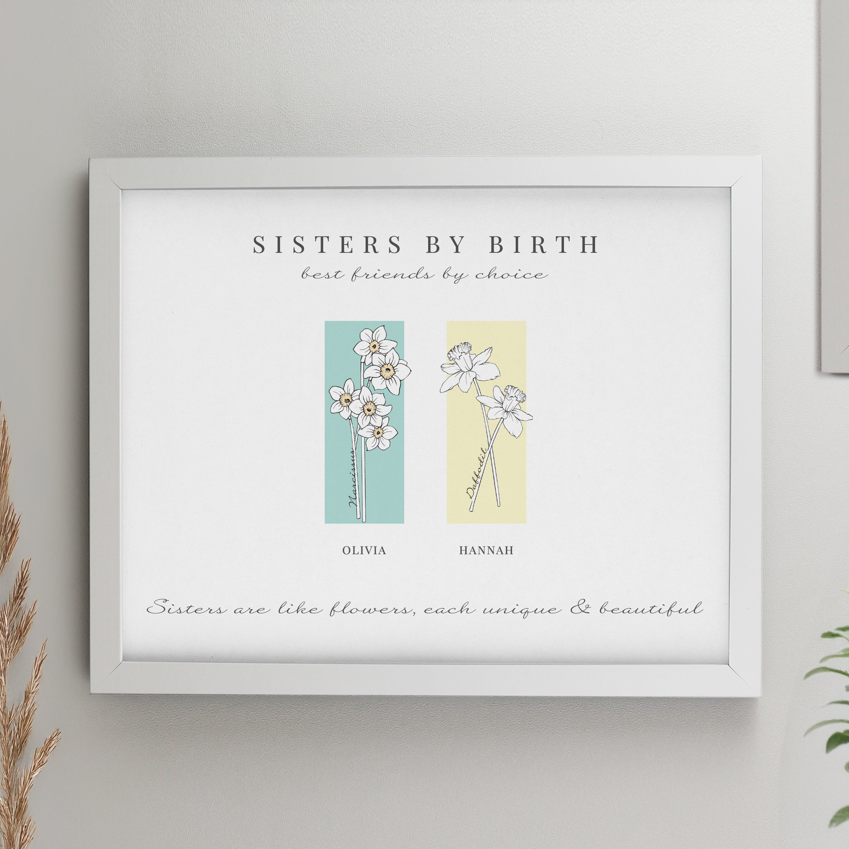 Eleanoras Personalised Birth Flower Family of 2 White Framed Print Framed Prints