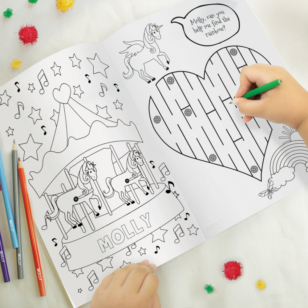 Princess & Unicorn Colouring Book with Pencil Crayons | Personalised