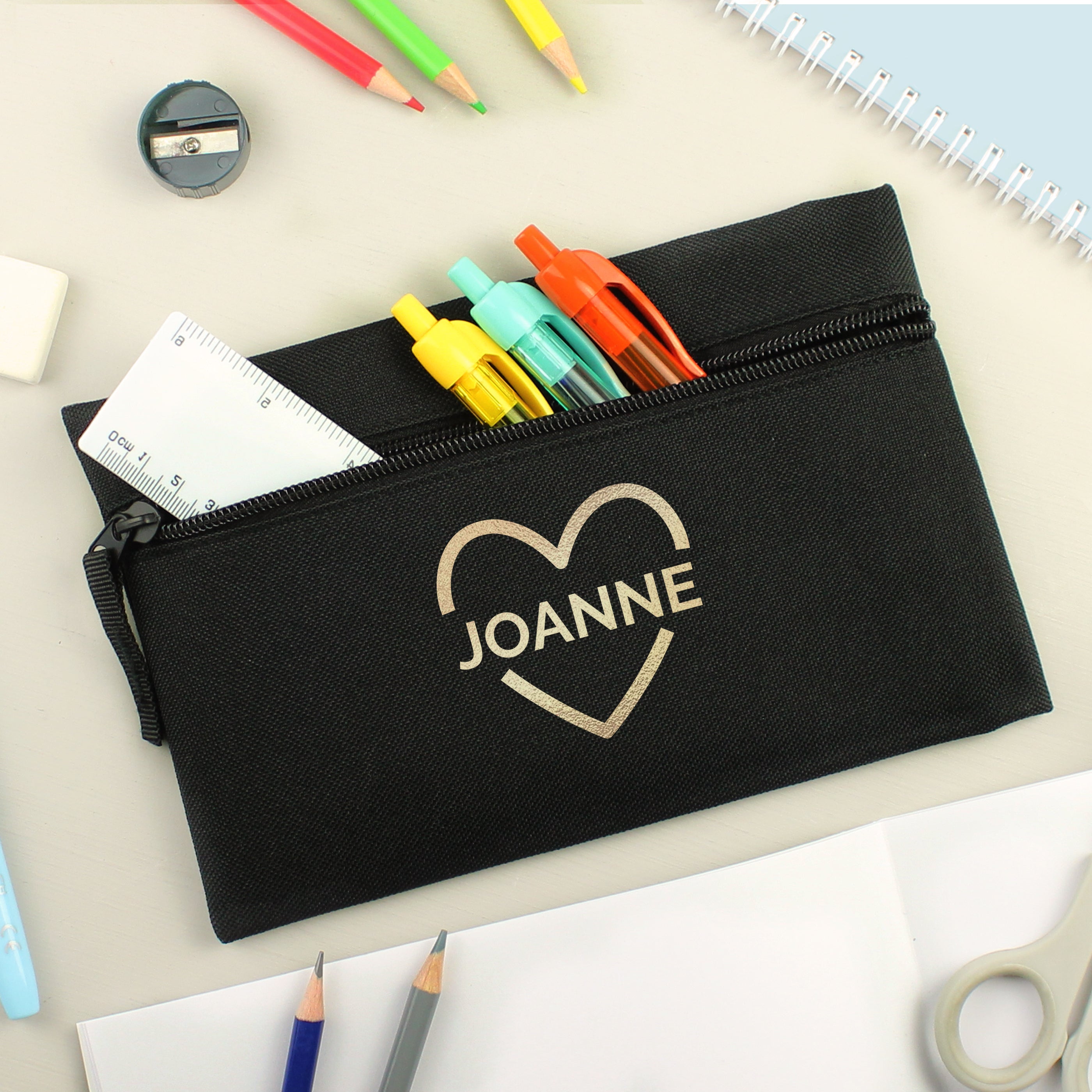 Eleanoras Personalised Gold Heart Black Pencil Case Pencil Cases