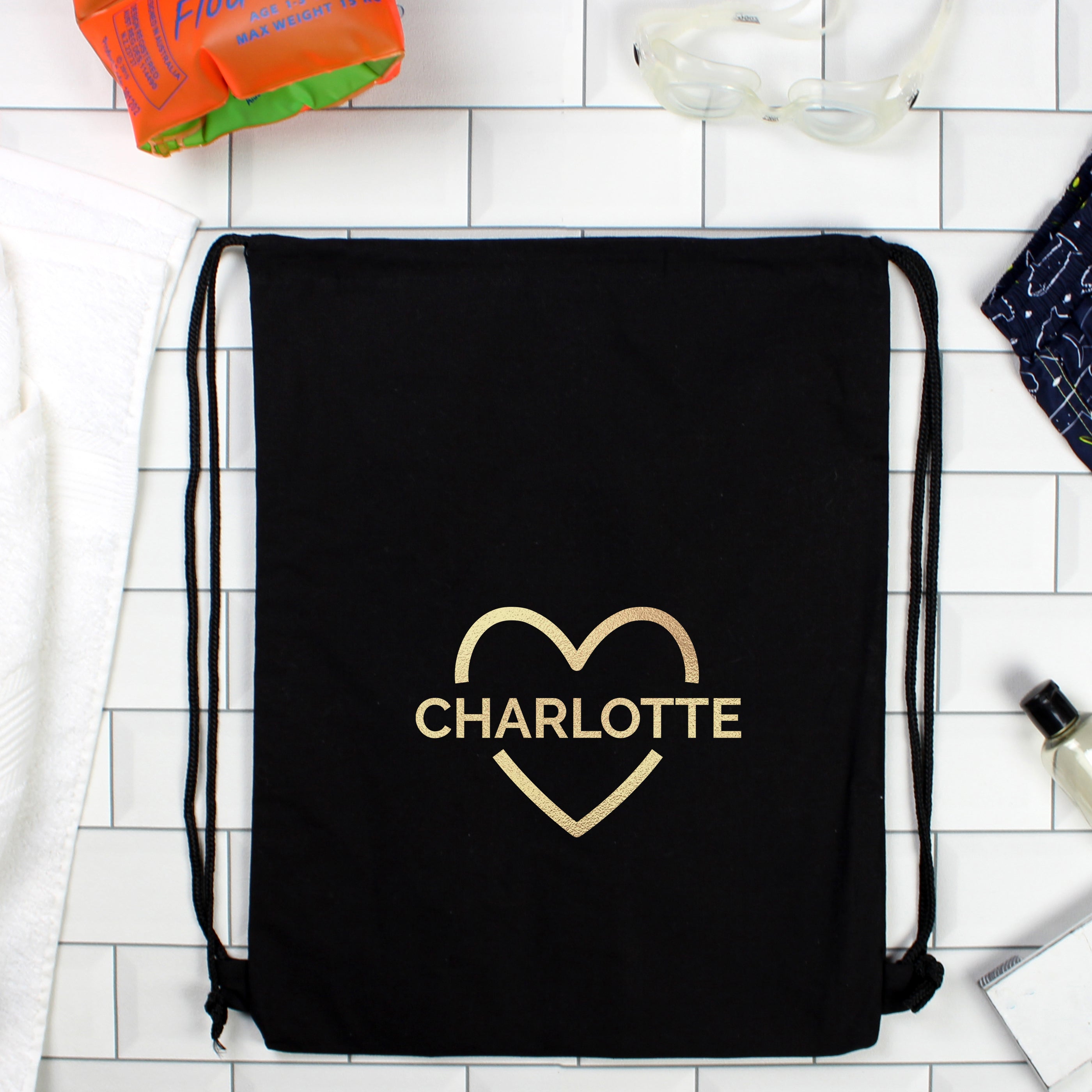 Eleanoras Personalised Gold Heart Kit Bag Swim / Kit Bags