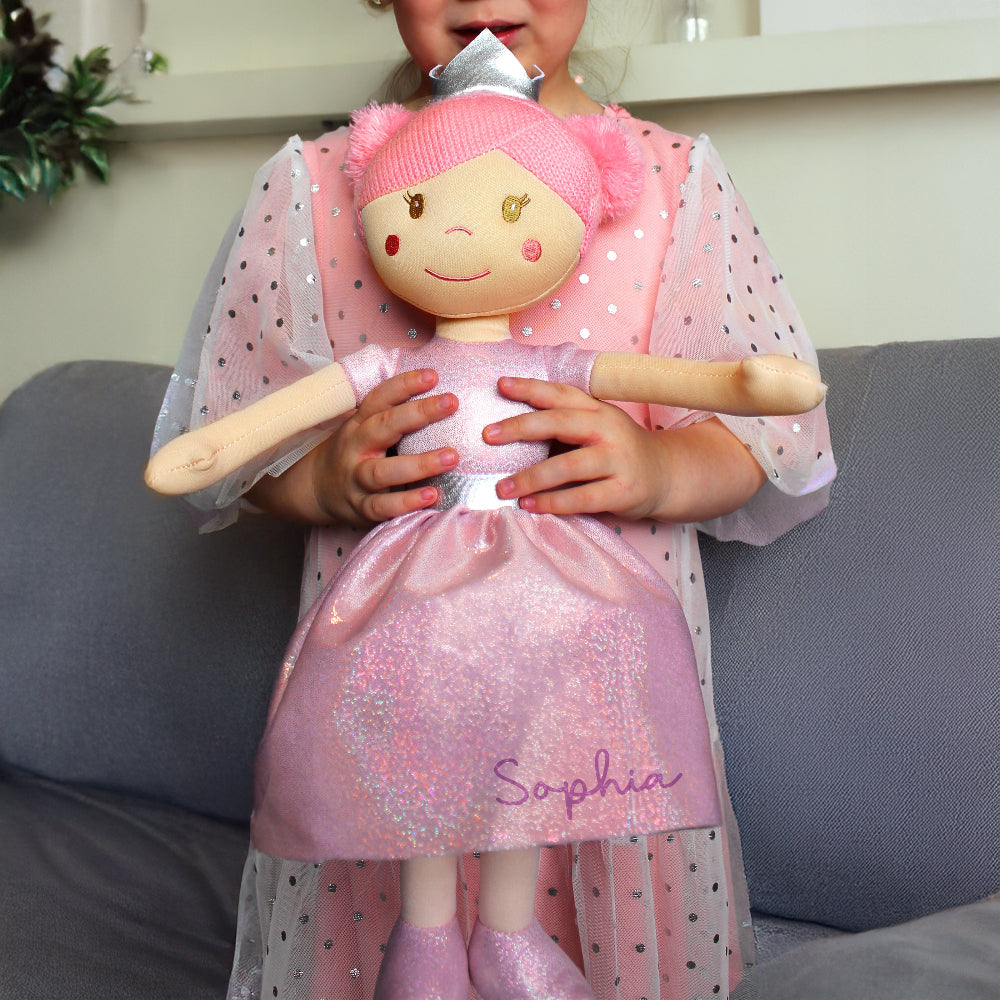 Personalised Princess Rag Doll - Custom Name Ballerina Doll for Girls
