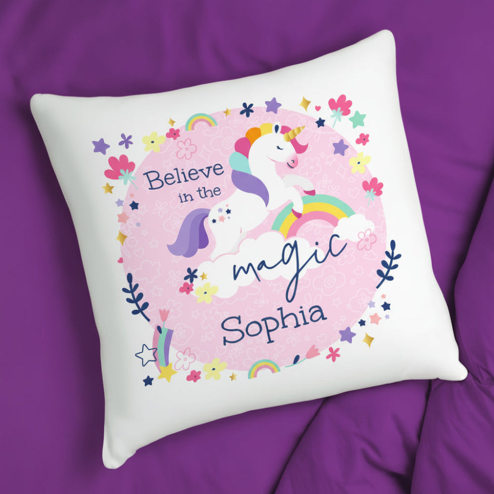 Believe In The Magic Unicorn Cushion | Personalised