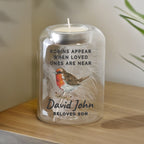Personalised Robin Memorial Tealight Holder | Feather Glass Keepsake