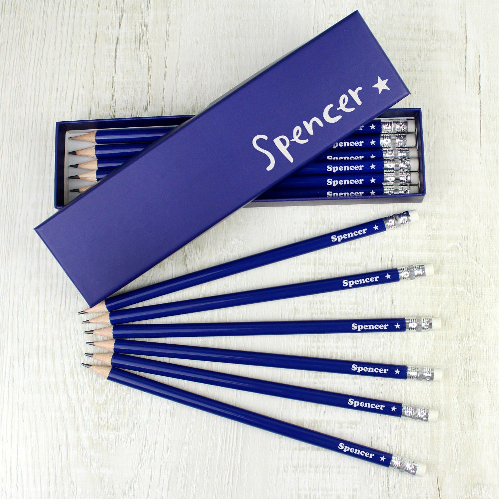 Eleanoras Personalised Star Box and 12 Blue HB Pencils Pencils