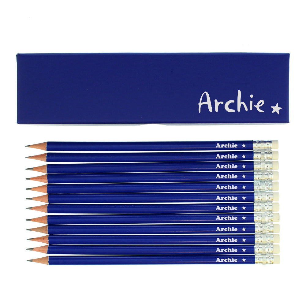 Eleanoras Personalised Star Box and 12 Blue HB Pencils Pencils