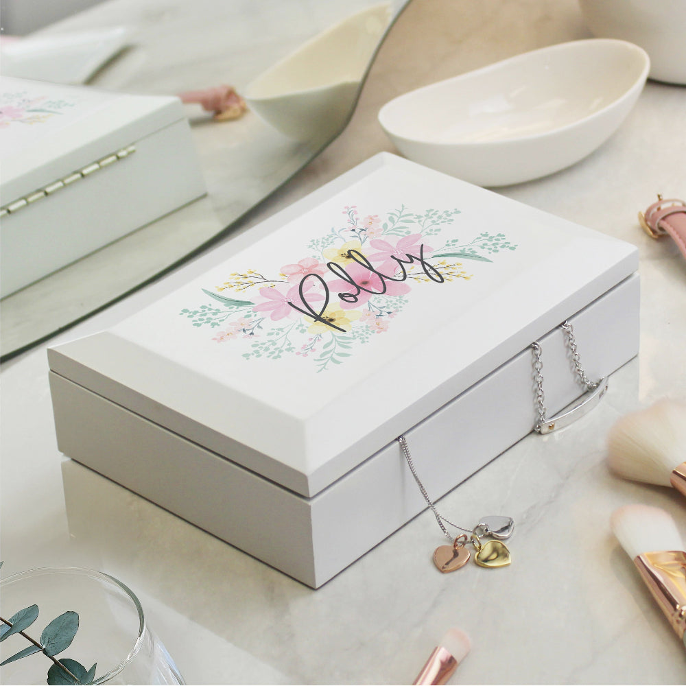 Eleanoras Personalised Floral Wooden Jewellery Box Jewellery Storage