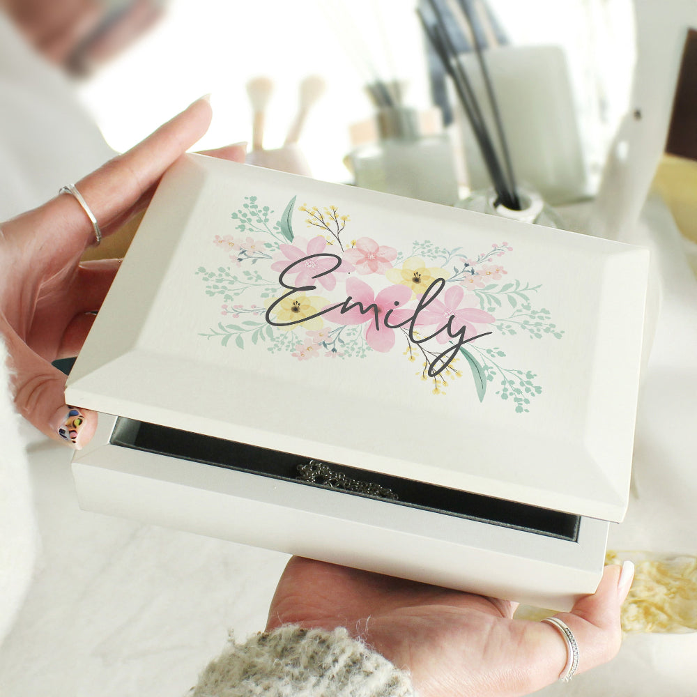 Eleanoras Personalised Floral Wooden Jewellery Box Jewellery Storage