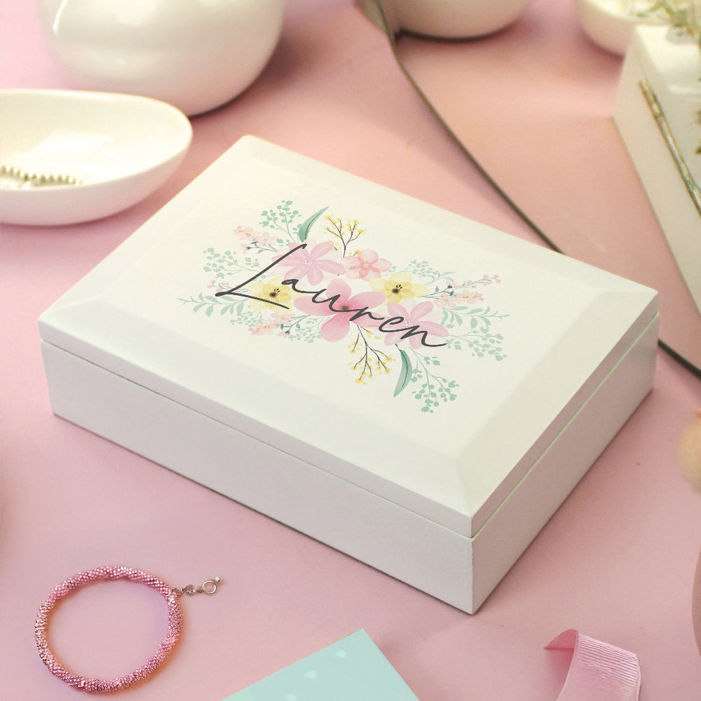 Eleanoras Personalised Floral Wooden Jewellery Box Jewellery Storage