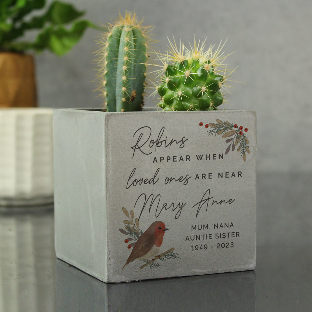 Eleanoras Personalised Robin Memorial Concrete Plant Pot Plant Pots