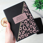Eleanoras Personalised Leopard Print Black Hardback Notebook Notebooks