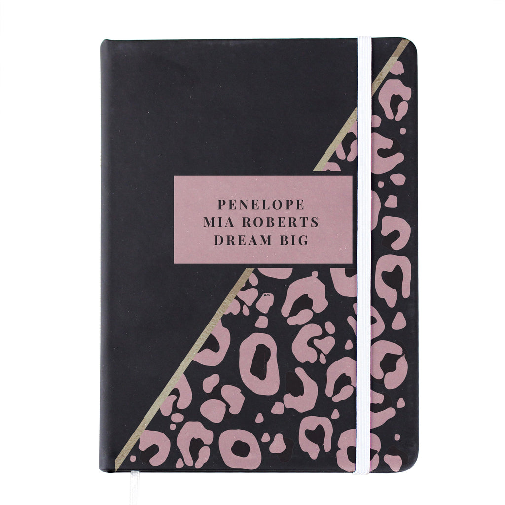 Eleanoras Personalised Leopard Print Black Hardback Notebook Notebooks