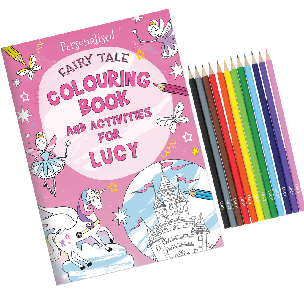 Princess & Unicorn Colouring Book with Pencil Crayons | Personalised