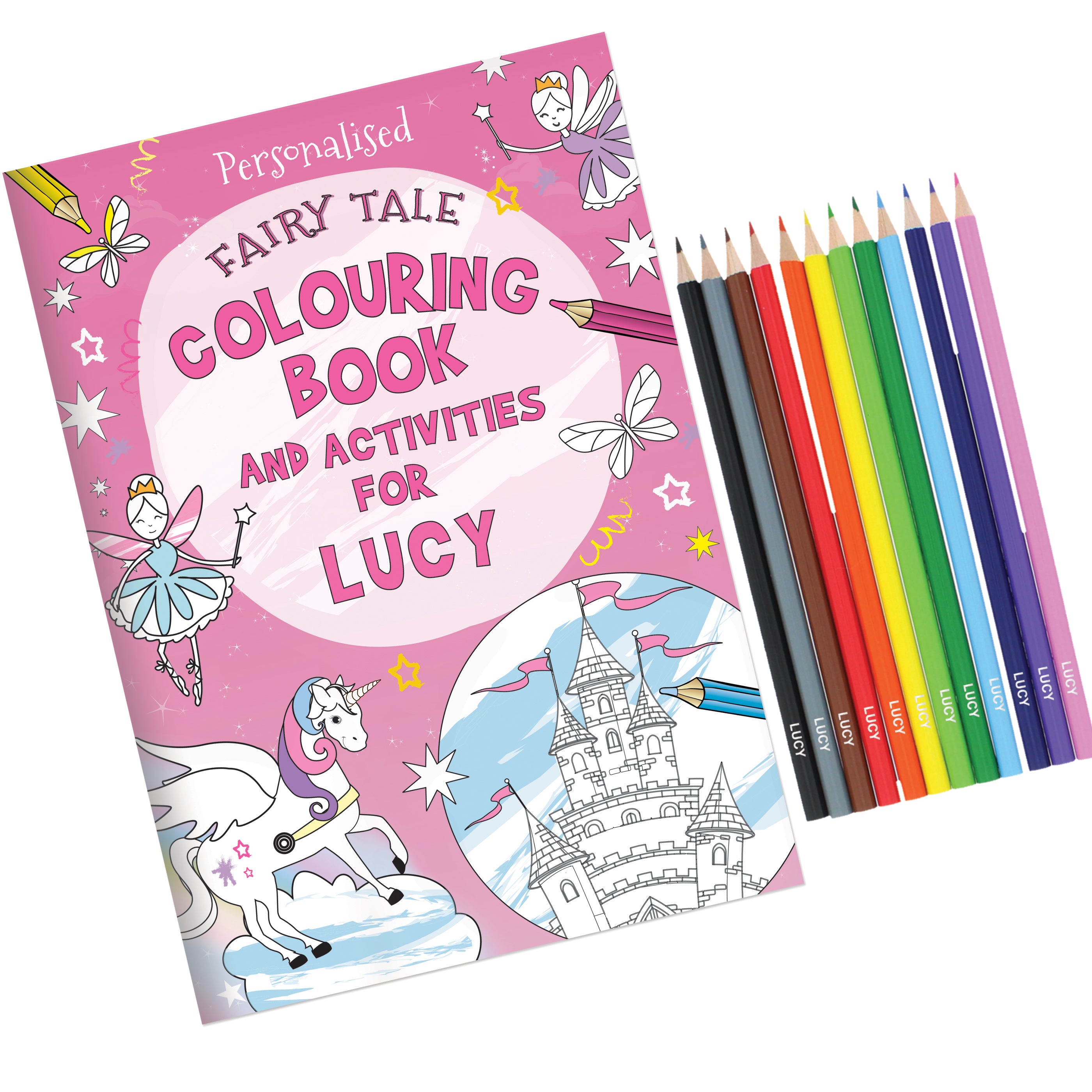 Princess & Unicorn Colouring Book with Pencil Crayons | Personalised