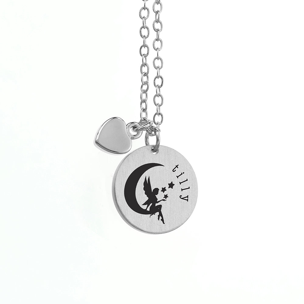 Fairy Matte Heart & Disc Necklace | Personalised
