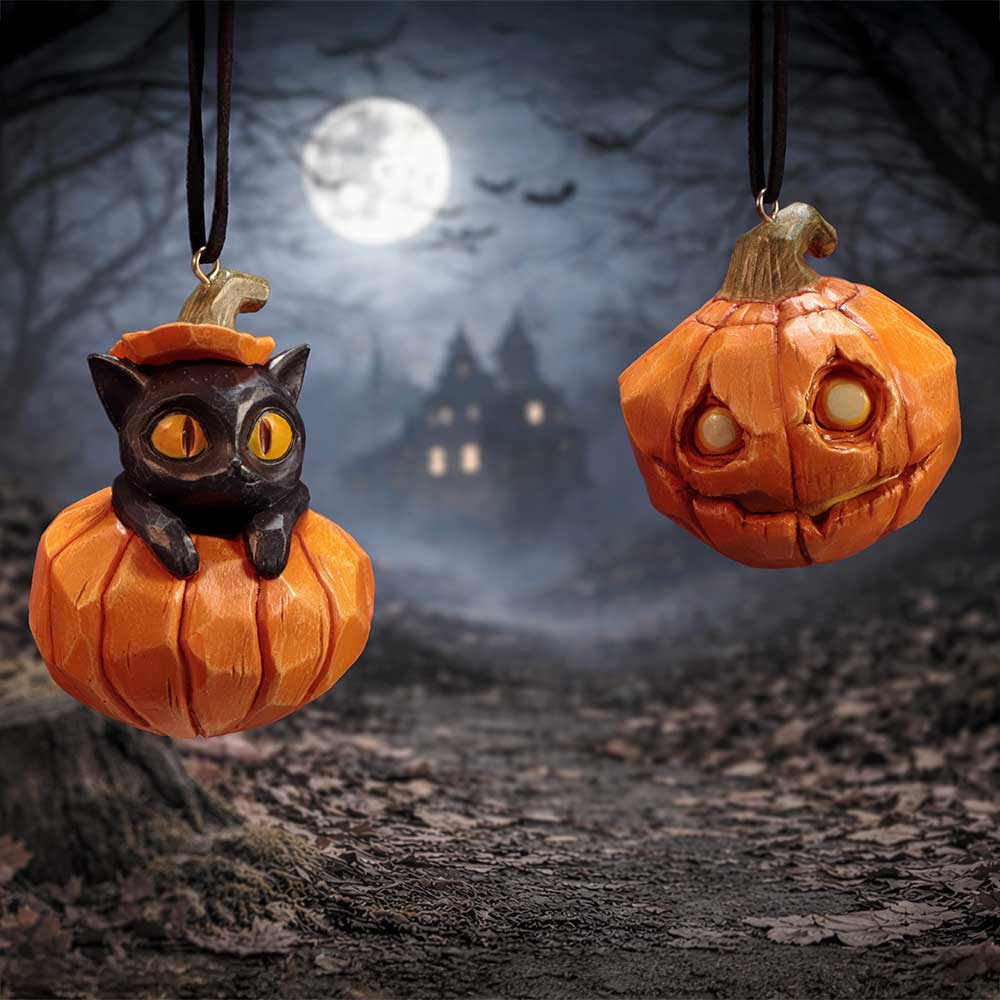 Pumpkin and Patch Halloween Hanging Ornaments | Set of 2 | Nemesis Now